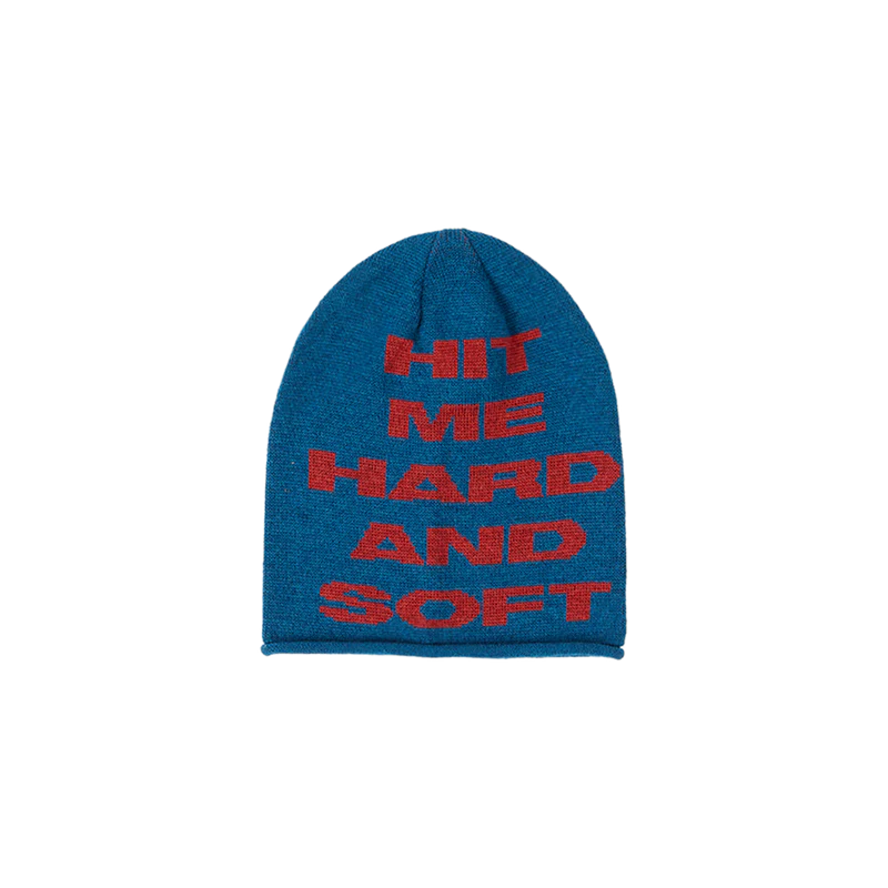 HIT ME HARD AND SOFT BLUE RED BEANIE